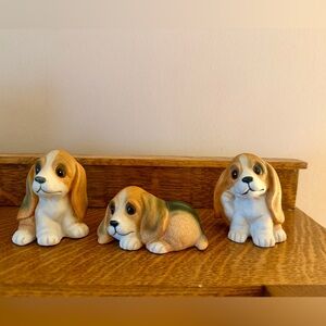 Vintage Homco Basset Hound Puppy Dog Figurines Set of 3 Ceramic 1407